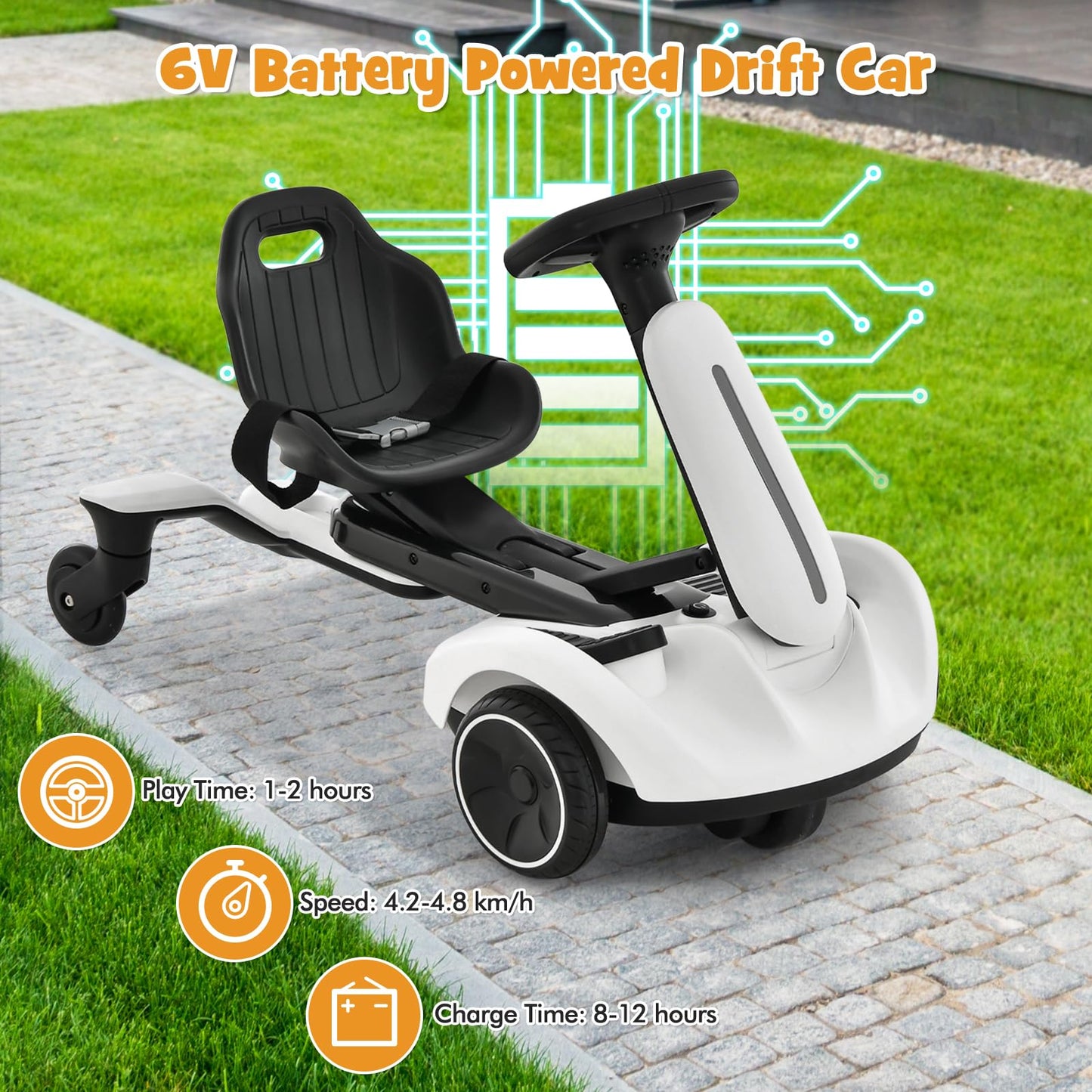 Remote Control Drift Kart for Kids - Electric 4-Wheel Ride-On Car with Rechargeable Battery & LED Lights
