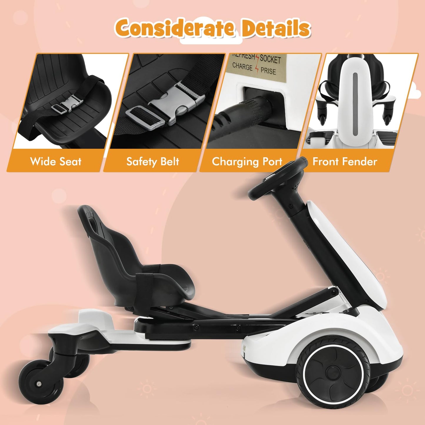 Remote Control Drift Kart for Kids - Electric 4-Wheel Ride-On Car with Rechargeable Battery & LED Lights