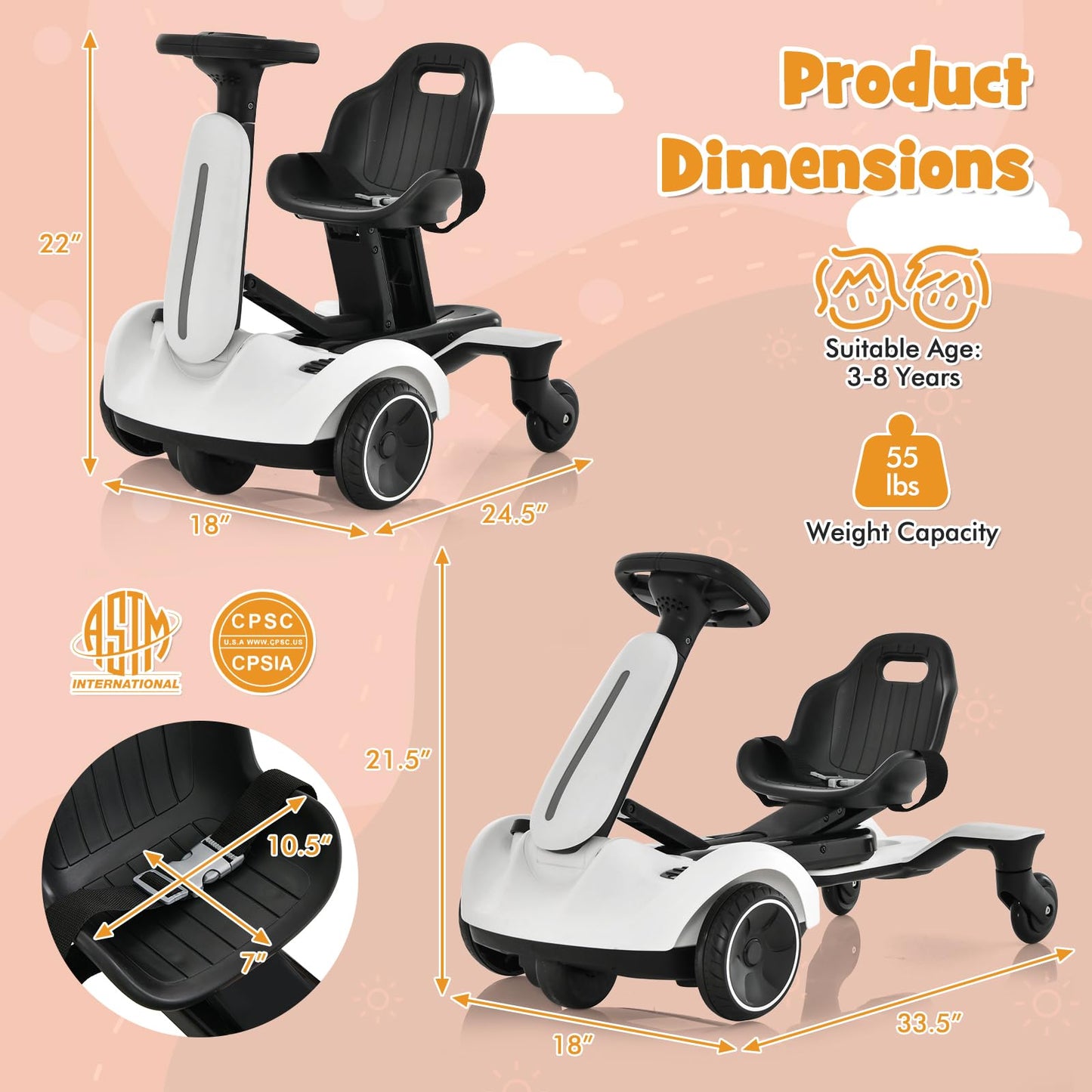 Remote Control Drift Kart for Kids - Electric 4-Wheel Ride-On Car with Rechargeable Battery & LED Lights